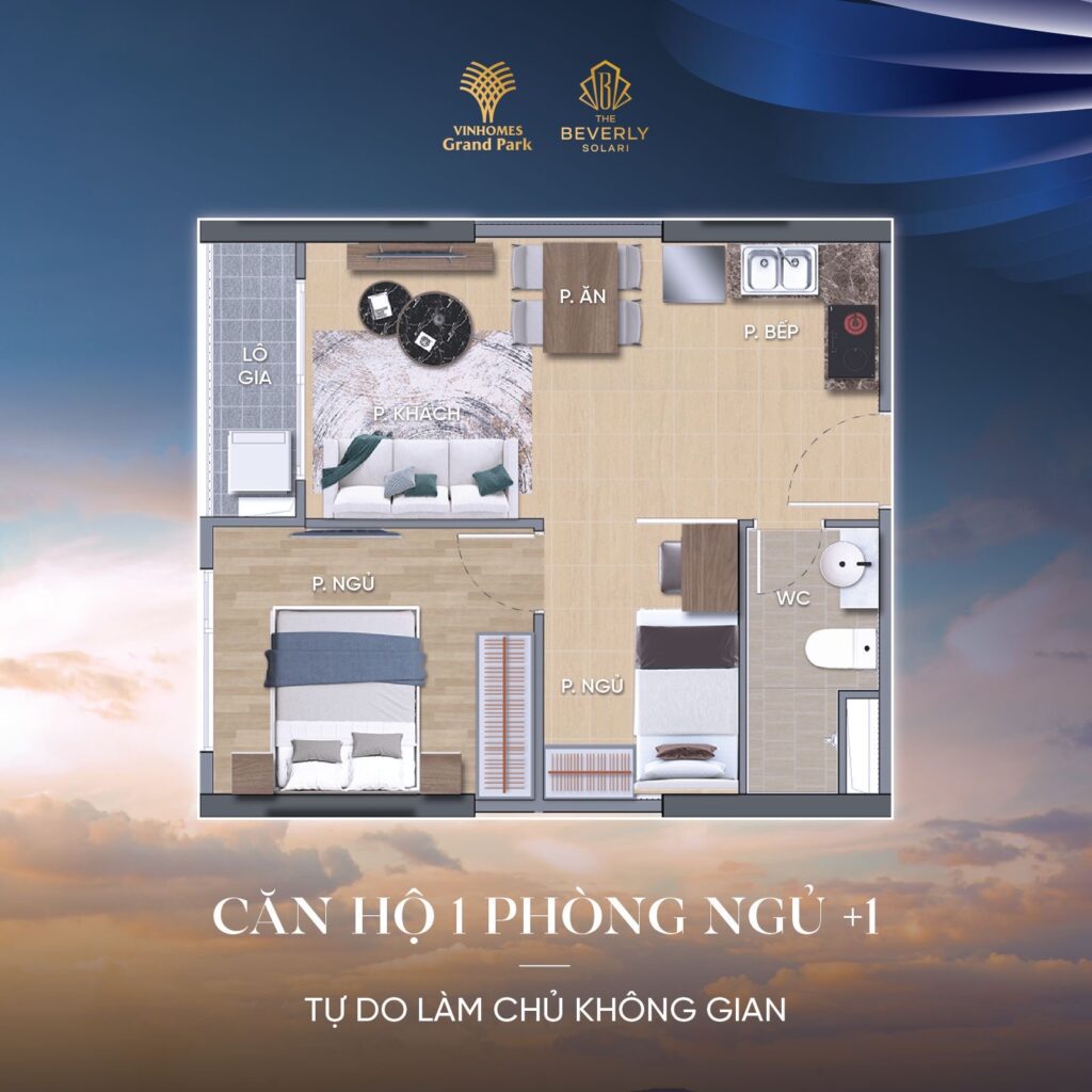 Layout thiết kế căn hộ 1PN - The Tropical