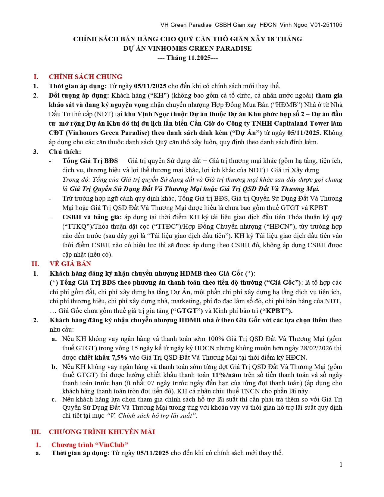 Chính sách bán hàng cho quỹ căn thô xây 18 tháng tại dự án Vinhomes Cần Giờ