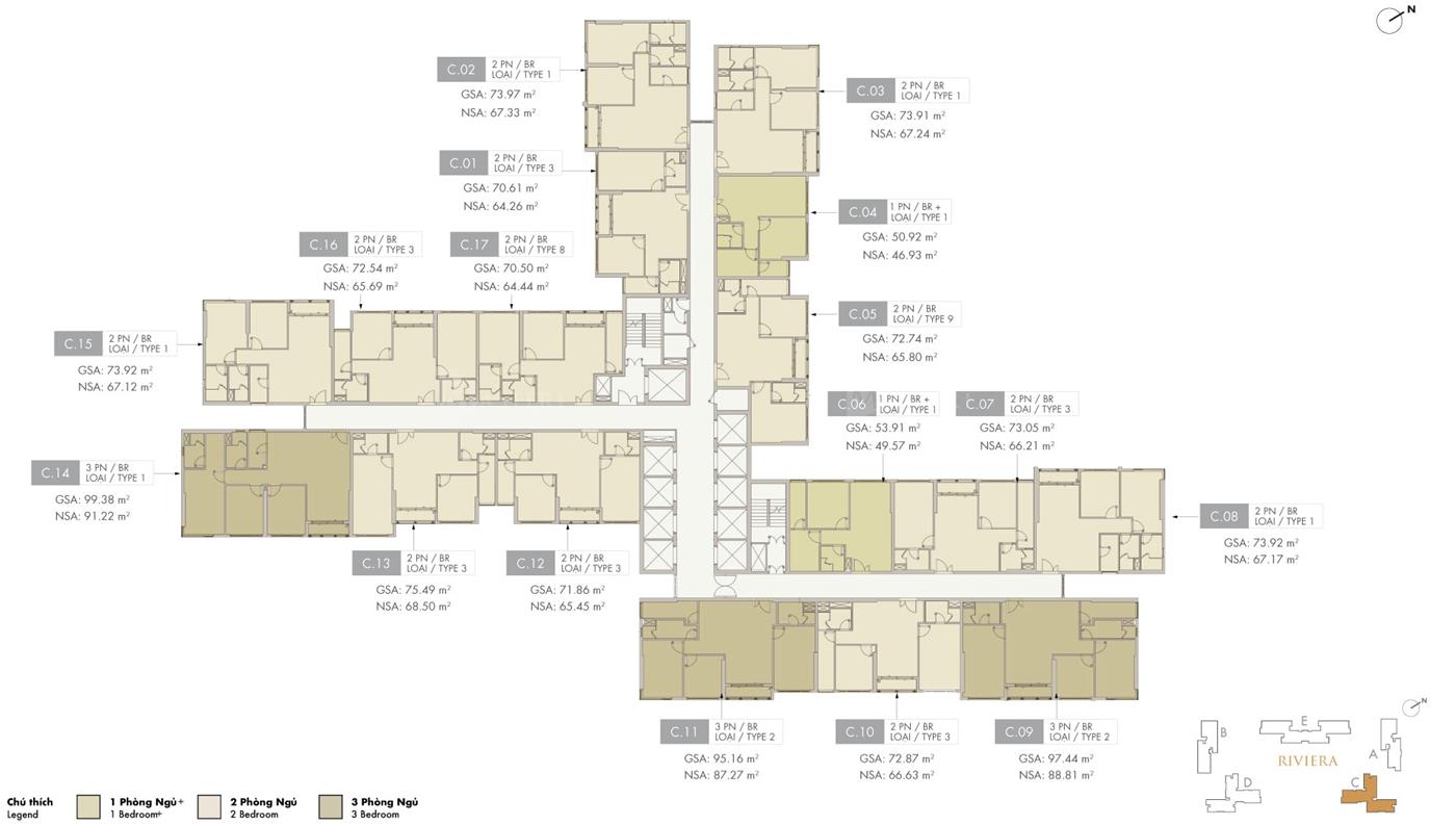 Mặt bằng tầng điển hình tòa C Masteri Centre Point