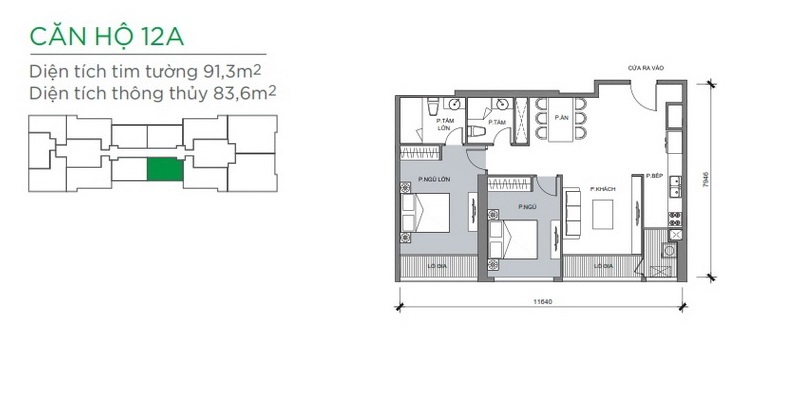 Mặt bằng căn hộ 2PN tòa Park 3 Vinhomes Central Park