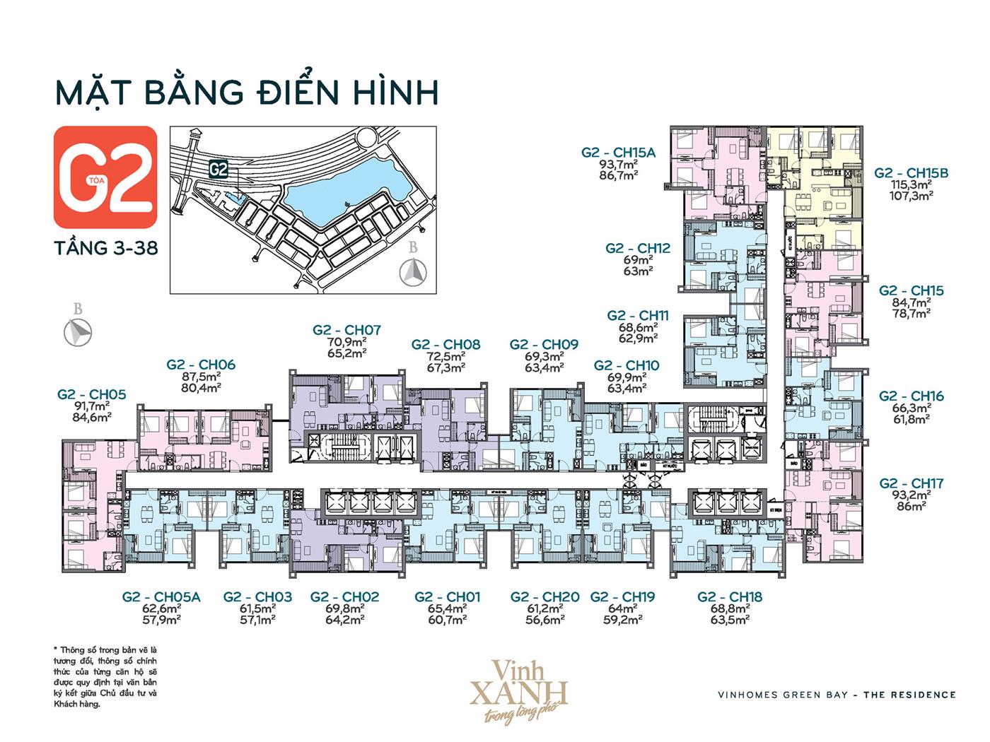 Mặt bằng tầng tòa G2 Vinhomes Green Bay