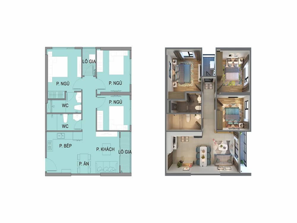 Layout thiết kế căn hộ 3 phòng ngủ S4.02 Vinhomes Smart City