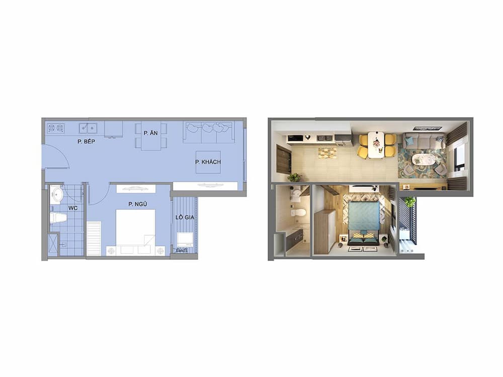 Layout thiết kế căn hộ 1 phòng ngủ S4.02 Vinhomes Smart City