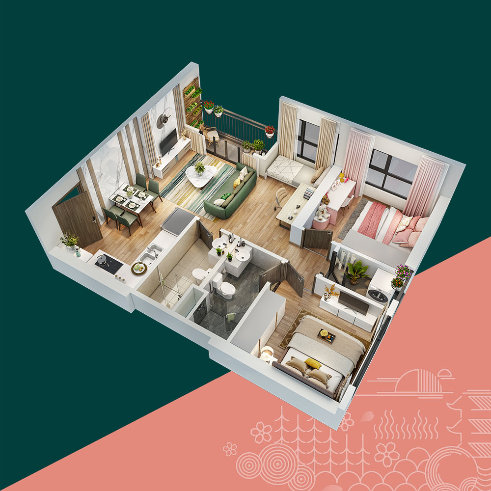 Căn hộ 2PN+1 SA5 63.4 m2