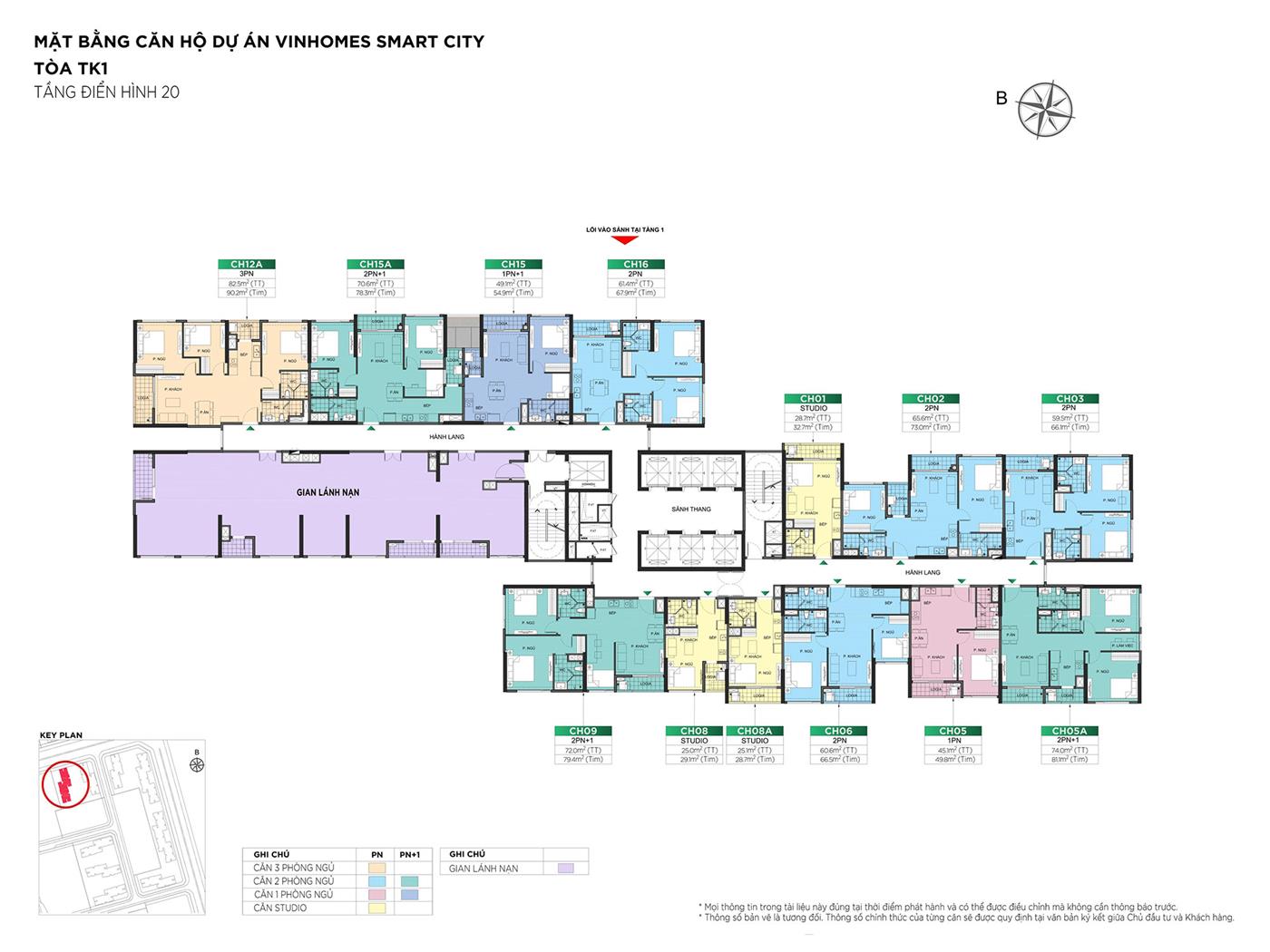 Mặt bằng điển hình tầng 20 tòa TK1 The Tonkin