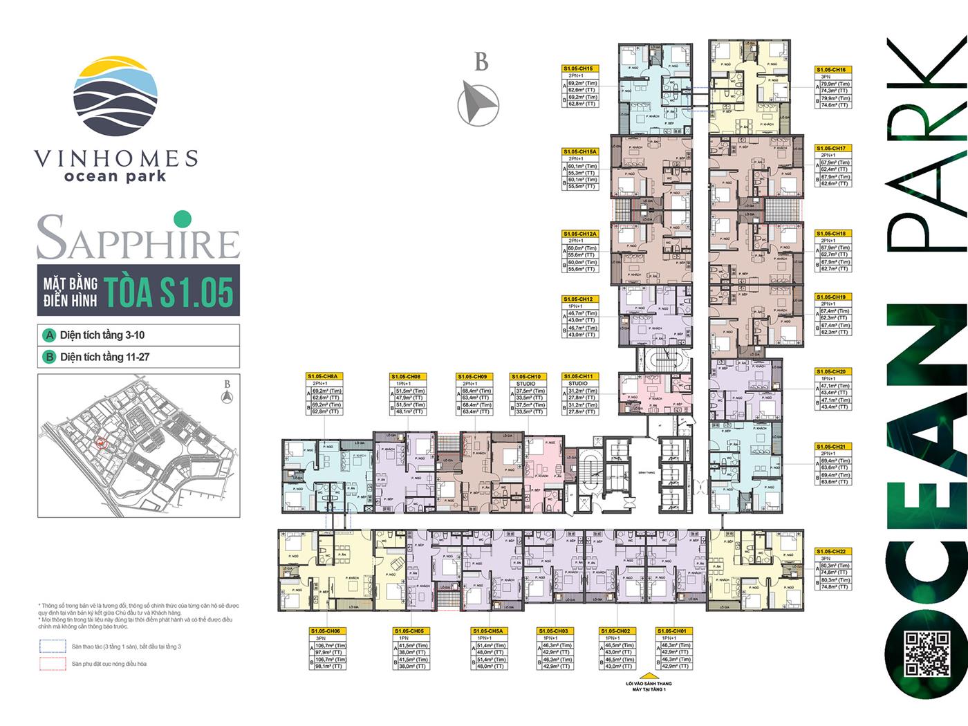 Mặt bằng tầng chi tiết tòa S1.05 The Sapphire 1