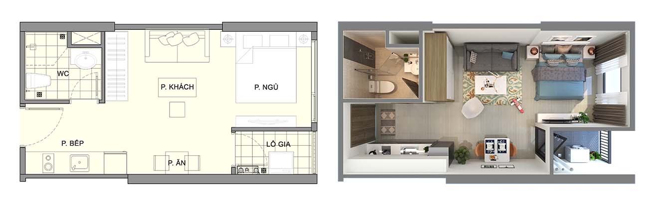 Thiết kế căn hộ studio S106 Vinhomes Ocean Park