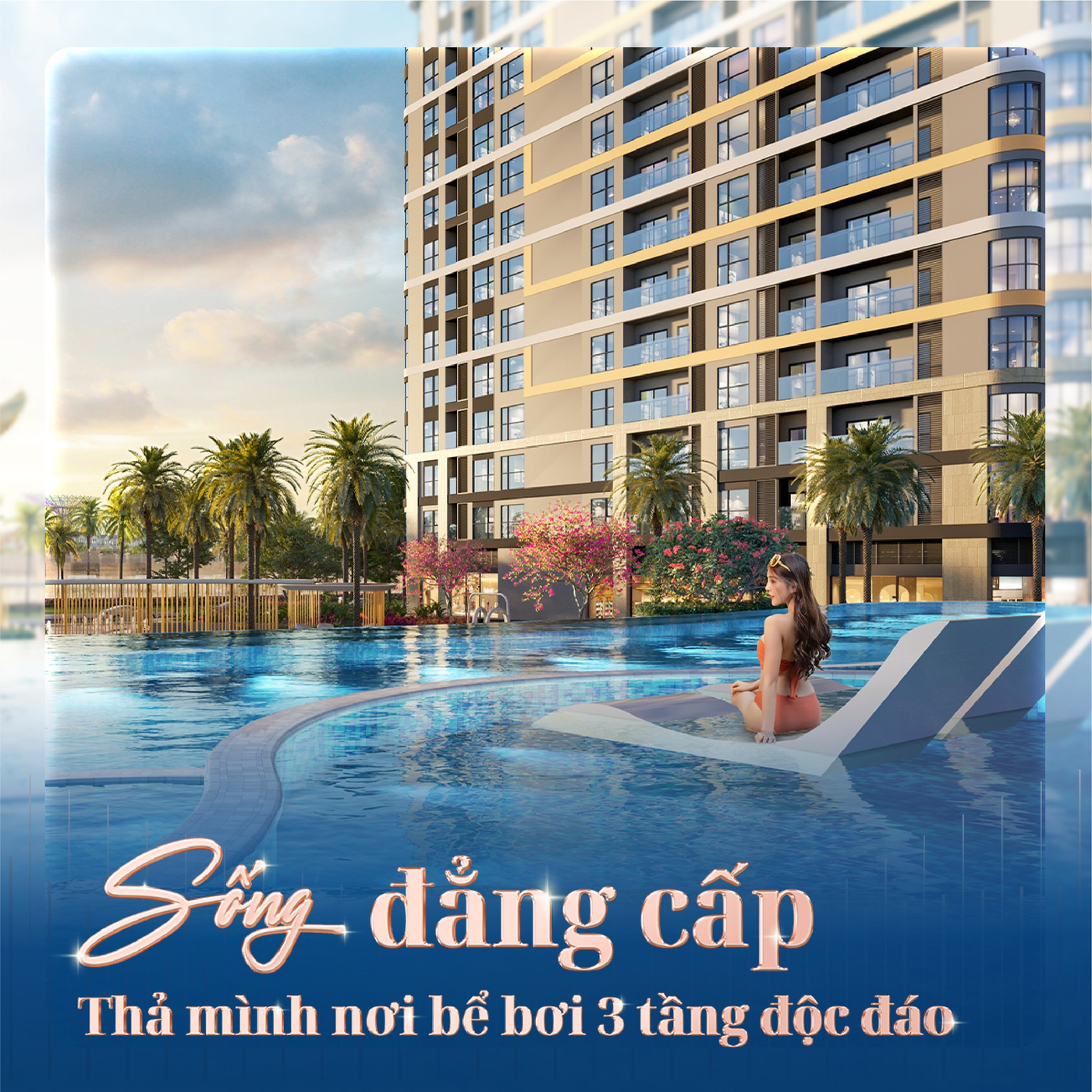 Phối cảnh bể bơi 3 tầng tại The Opus One.