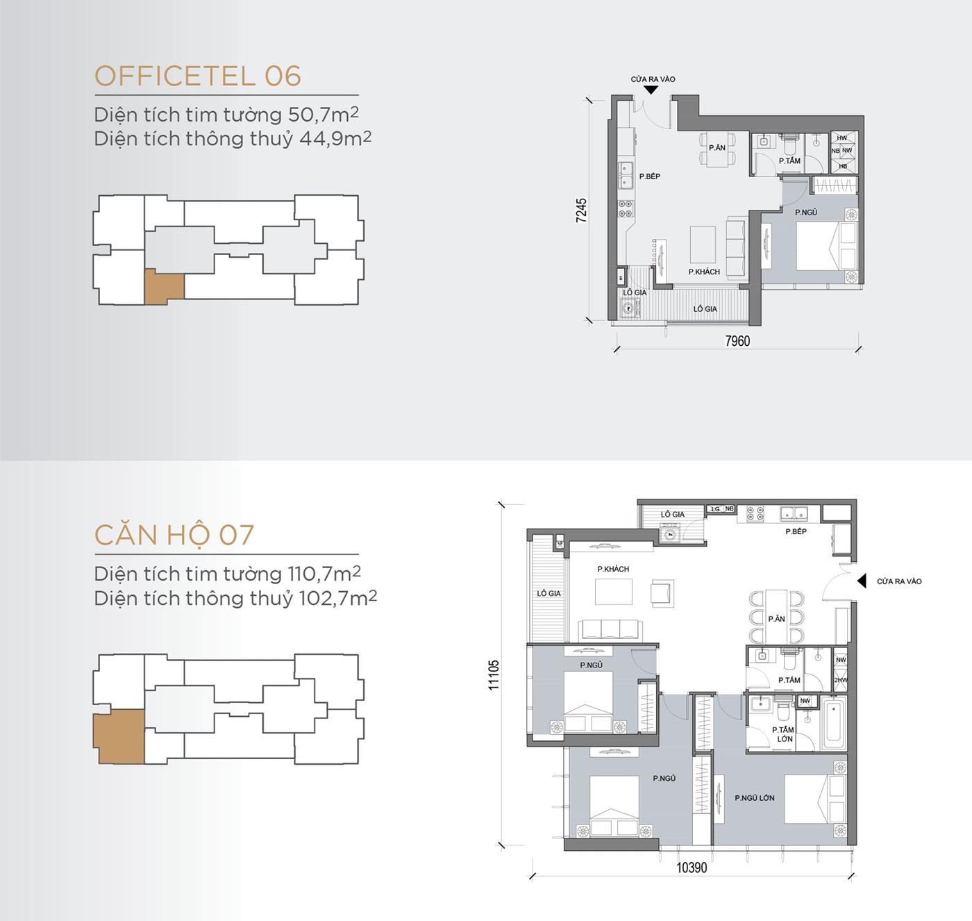 Layout thiết kế điển hình Tầng 23 Tòa Lux 6 loại Officetel 06, Căn hộ 07.