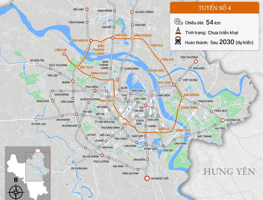 Lộ trình tuyến đường sắt trên cao số 4