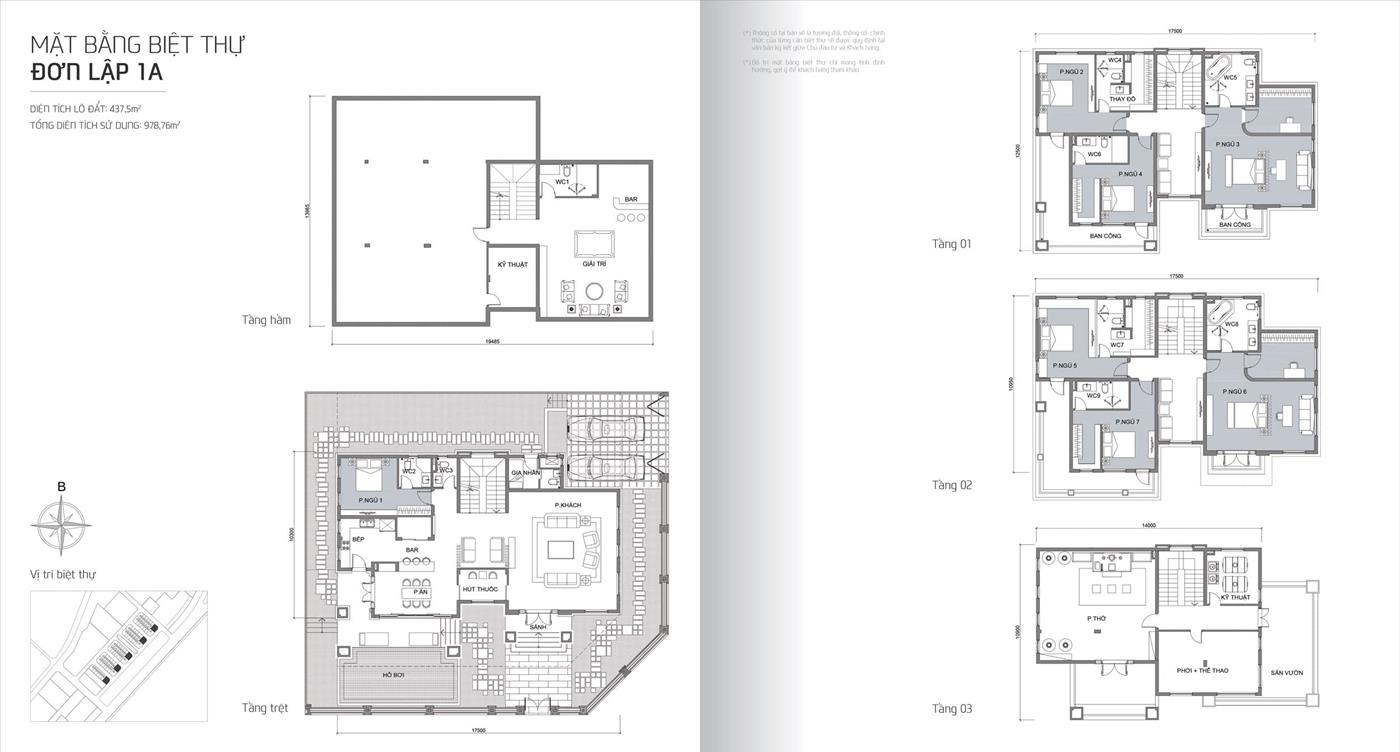 Mặt bằng biệt thự Bason The Victoria mẫu Đơn Lập 1A.