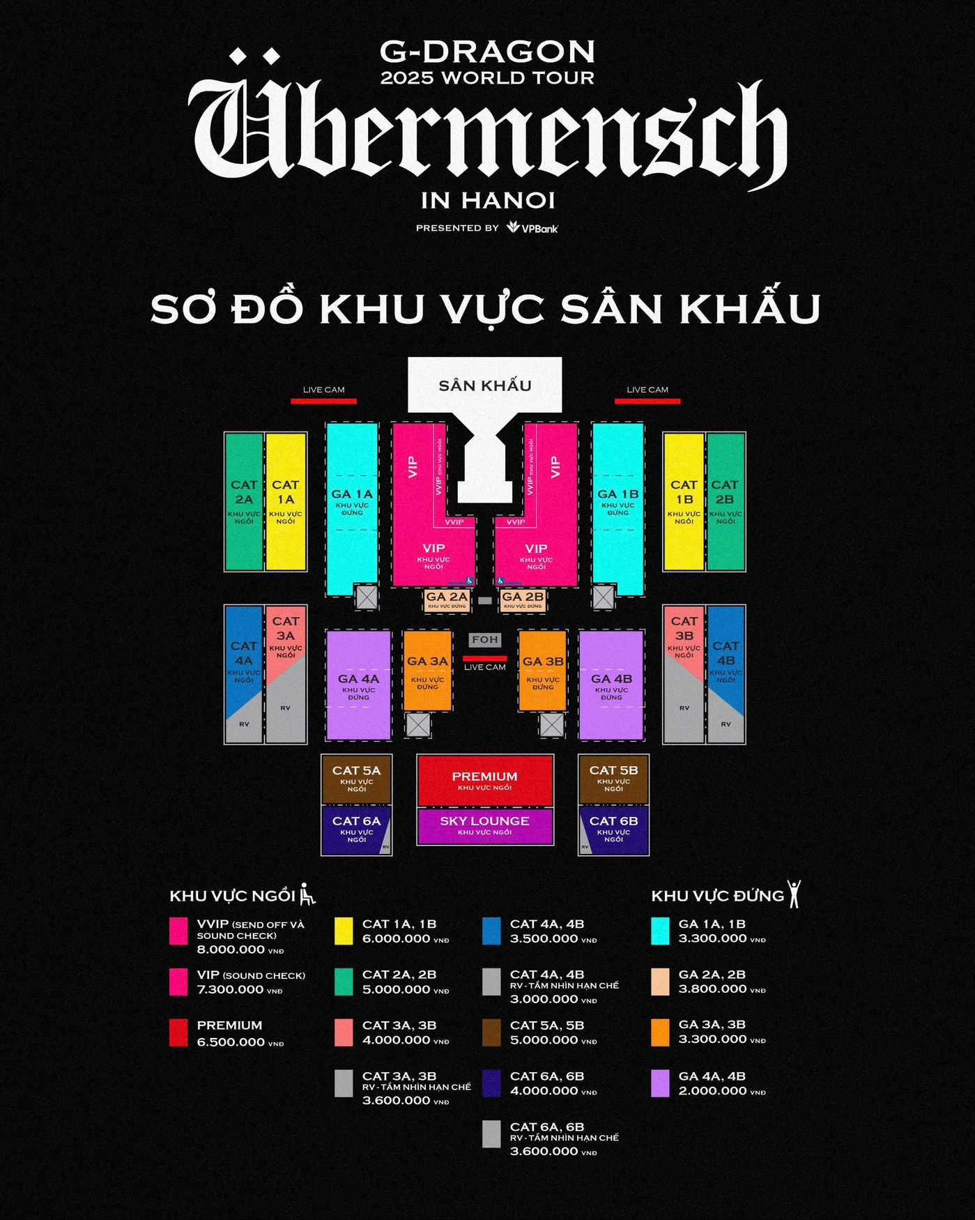 Sơ đồ sân khấu của G-DRAGON 2025 WORLD TOUR [Übermensch] tại Ocean City.