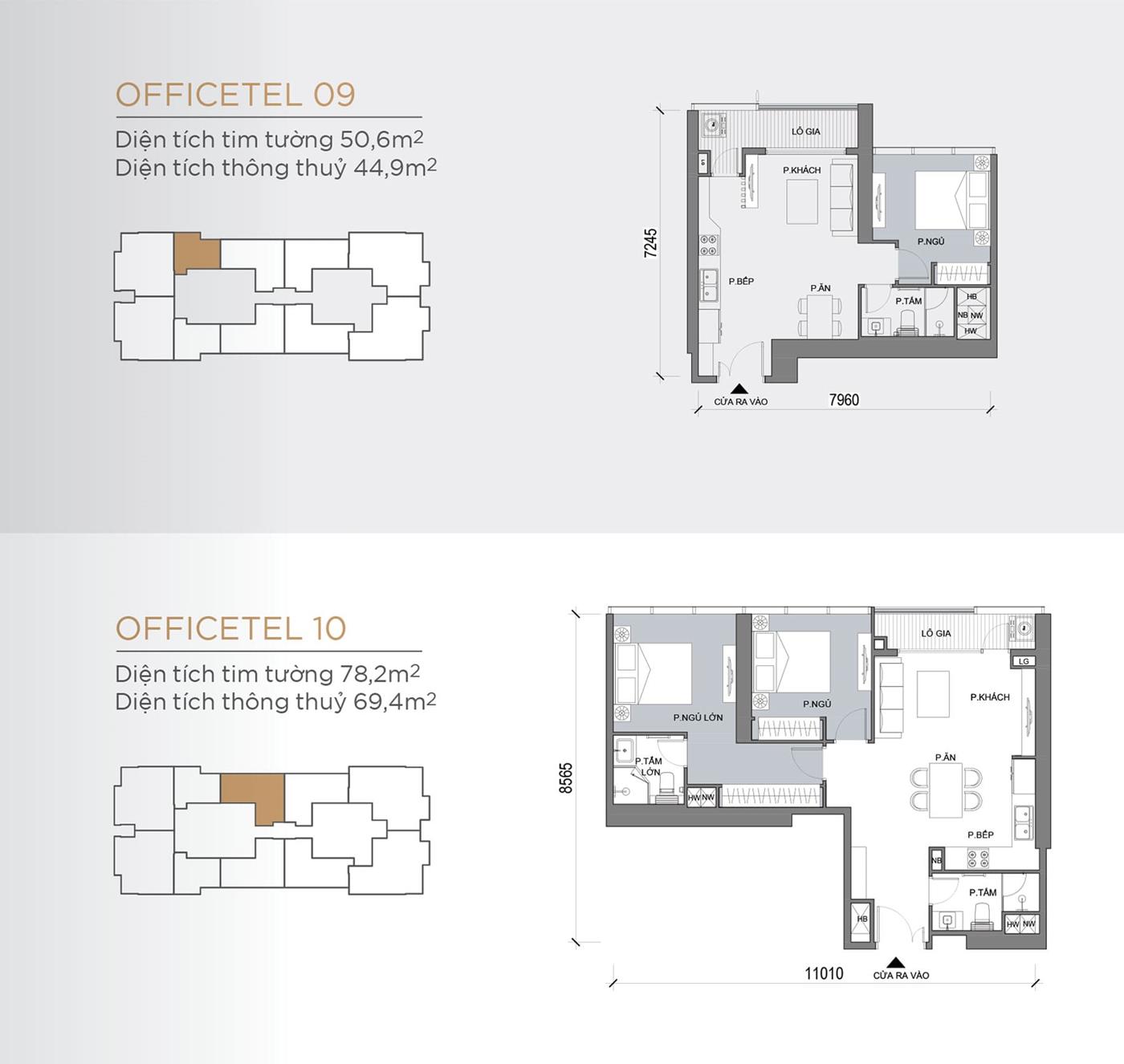 Layout thiết kế tầng điển hình Tòa Lux 6 loại Officetel 09, Officetel 10.
