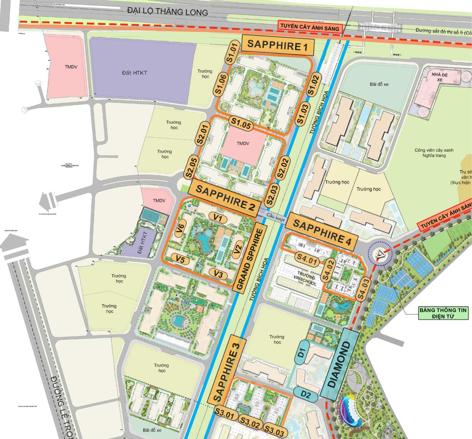 Mặt bằng chi tiết các phân khu Vinhomes Smart City