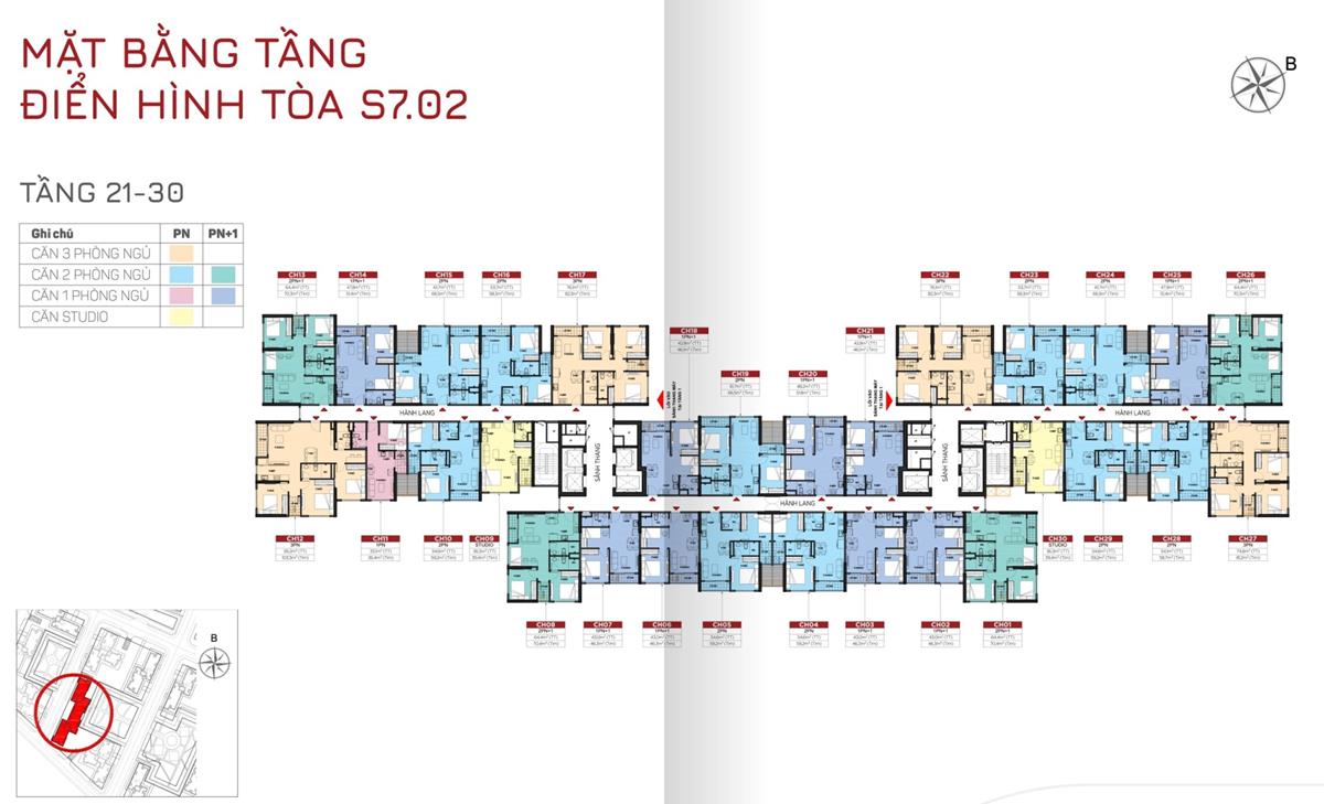 Mặt bằng tầng 21-30 toà S7.02 - The Origami