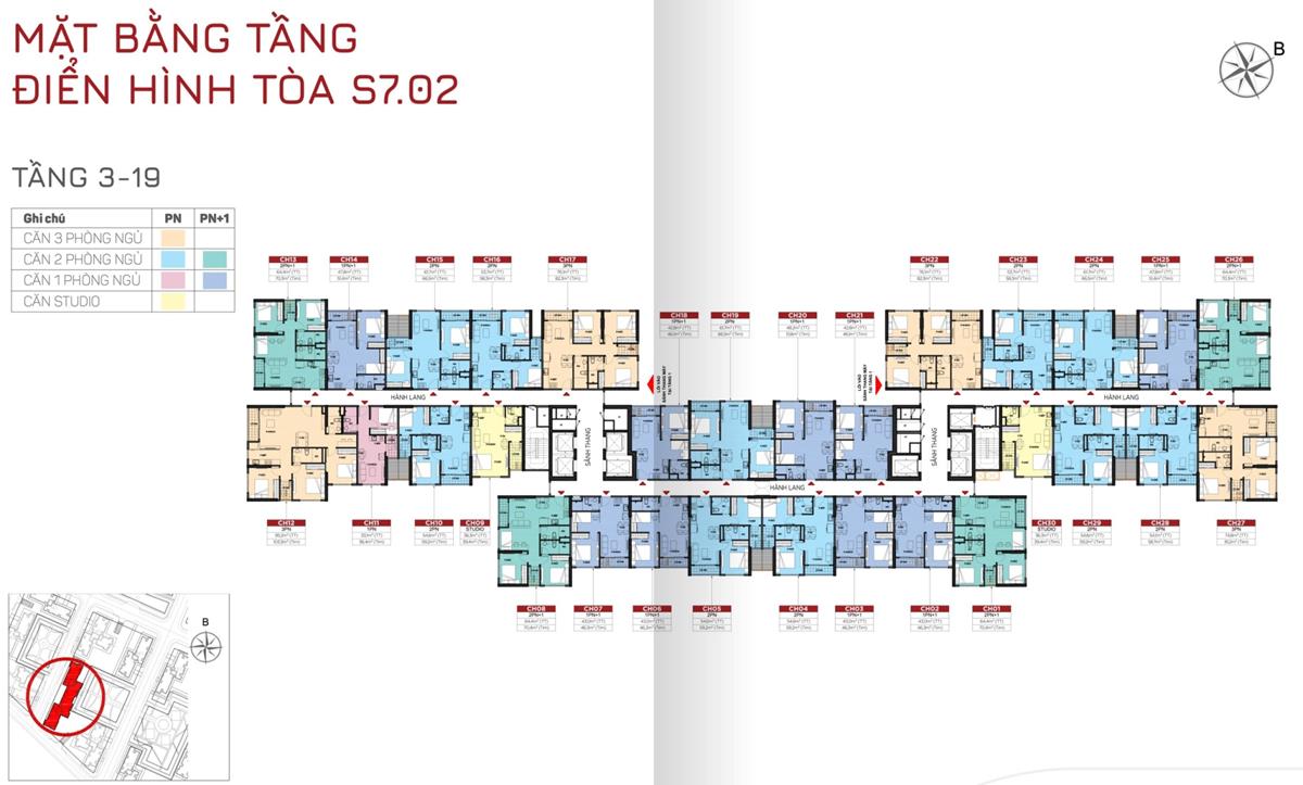 Mặt bằng tầng 3-19 toà S7.02 - The Origami