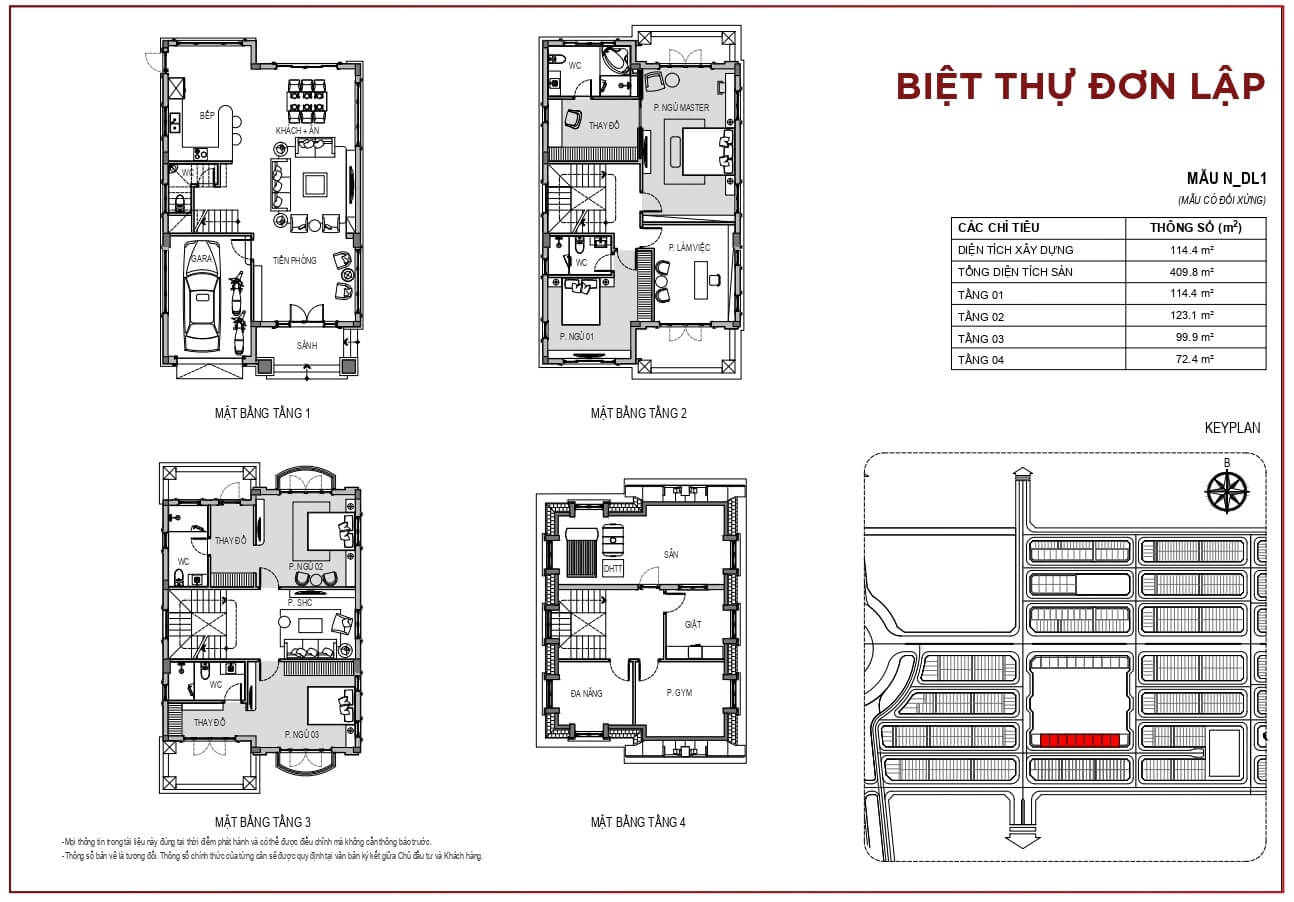 Layout thiết kế biệt thự đơn lập