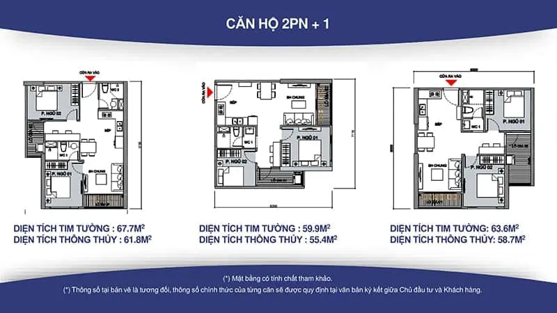 Layuot thiết kế căn hộ (2PN+1 1WC) Vinhomes Sapphire Quận 9.