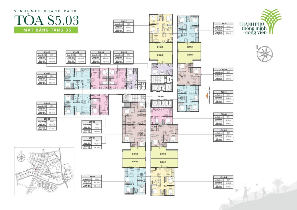 Mặt bằng tầng 35 toà S5.03 - The Rainbow