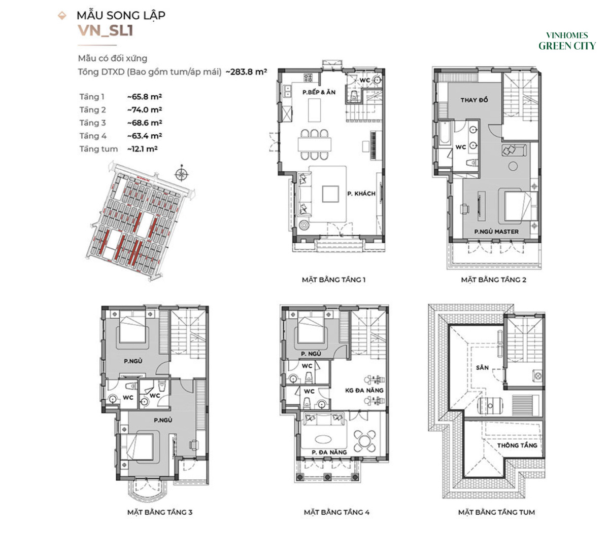 Layout thiết kế chi tiết biệt thự song lập Vinhomes Green City Long An
