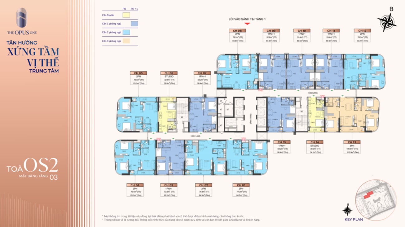 Mặt bằng tầng 3 tại tòa OS3