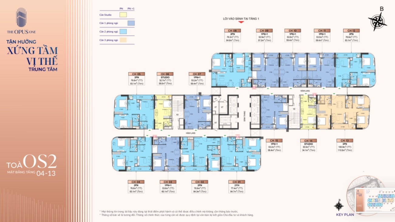 Mặt bằng tầng 04-13 tại tòa OS2