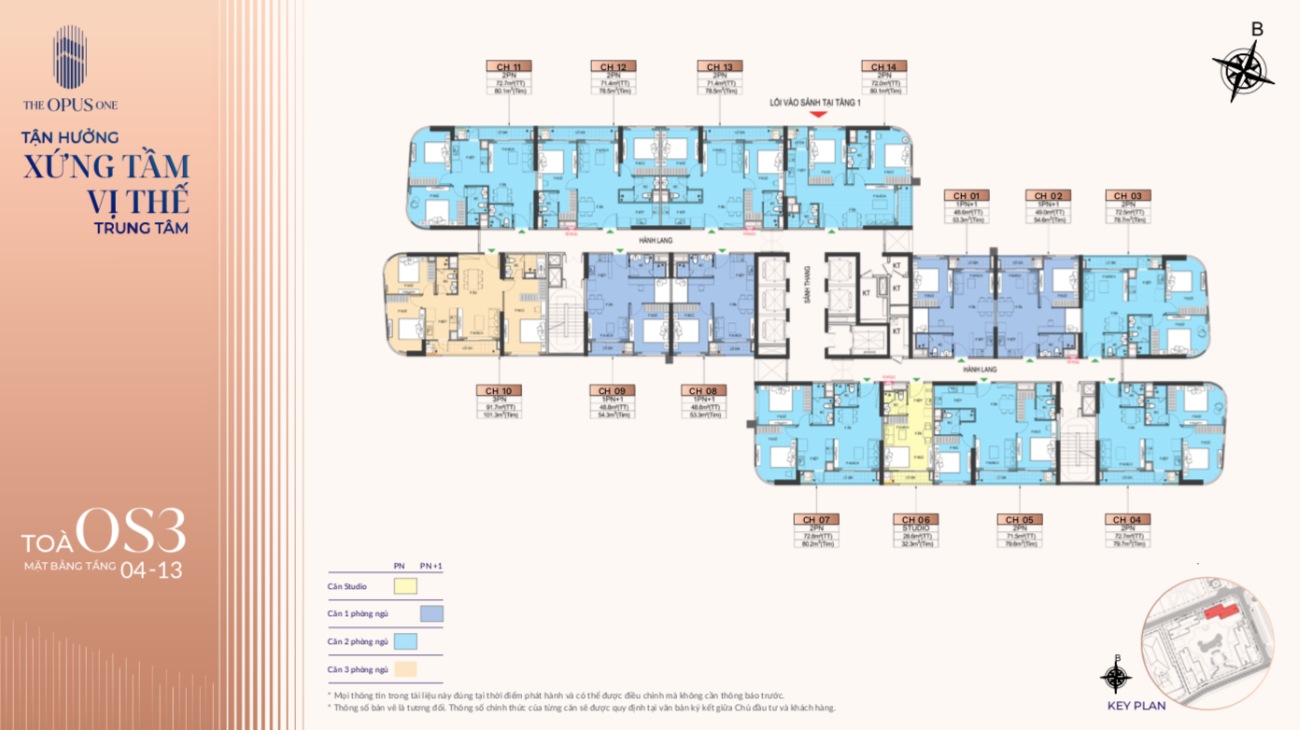 Mặt bằng tầng 4 đến tầng 13 tại tòa OS3