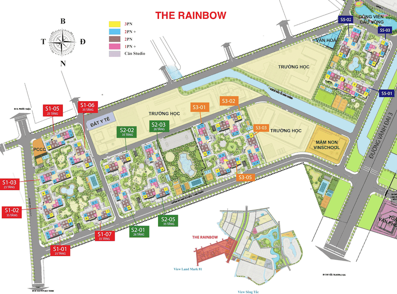 Vị trí toà S1.01 trong phân khu The Rainbow - Vinhomes Grand Park