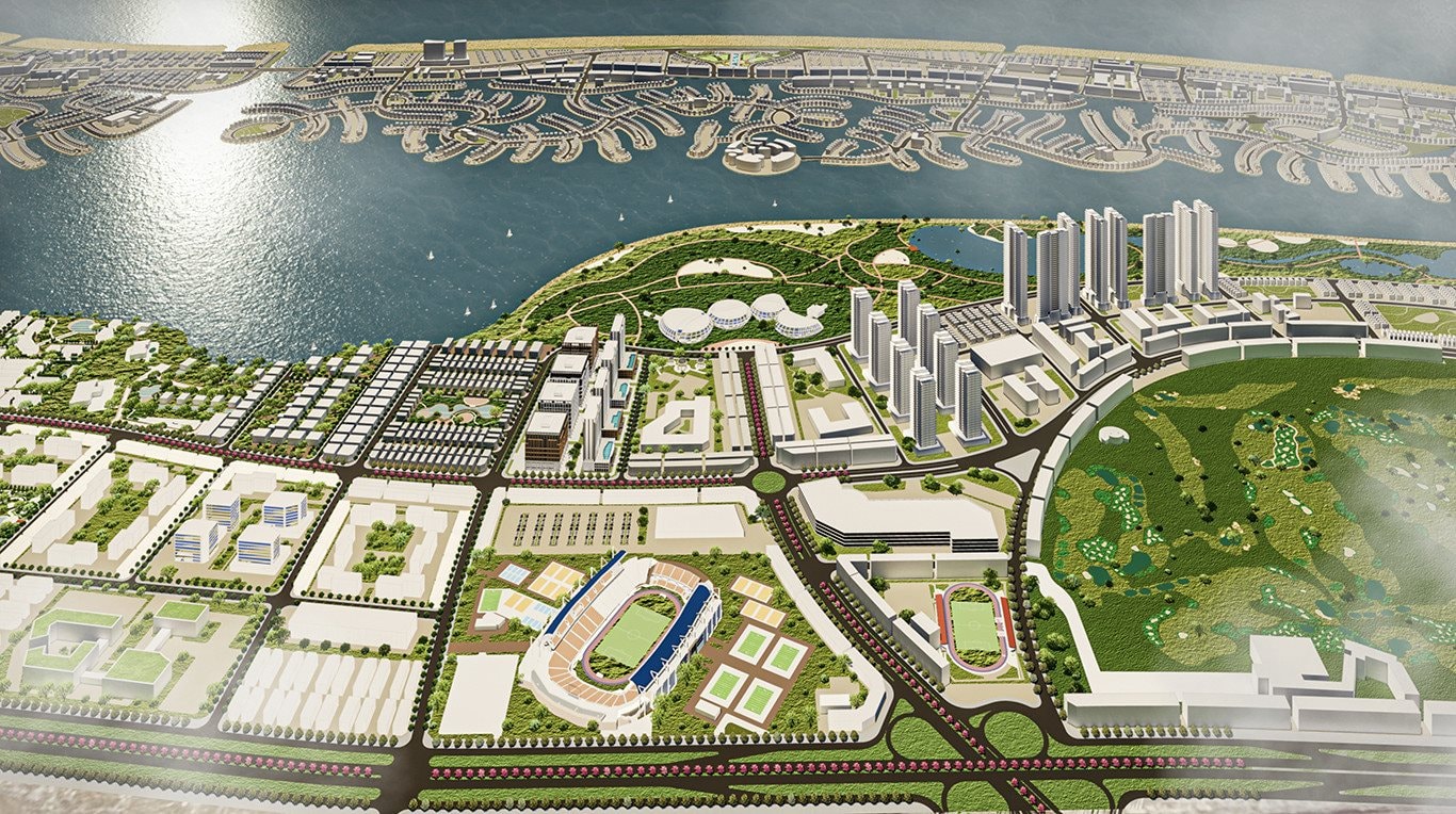 Đại đô thị Vinhomes Green Paradise có nhiều công trình nổi bật như Nhà hát Sóng Xanh - Blue Waves Theatre, biển hồ nhân tạo Paradise Lagoon...