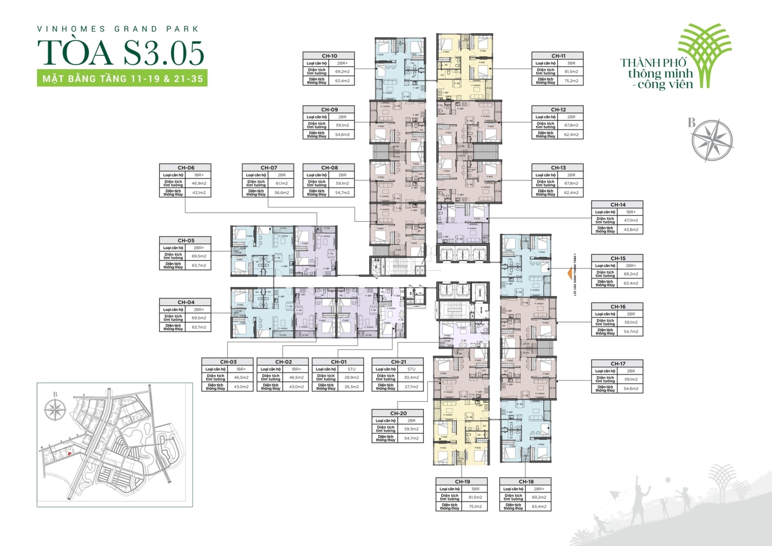 Mặt bằng tầng 11-19 và 21-35 toà S3.02 - The Rainbow
