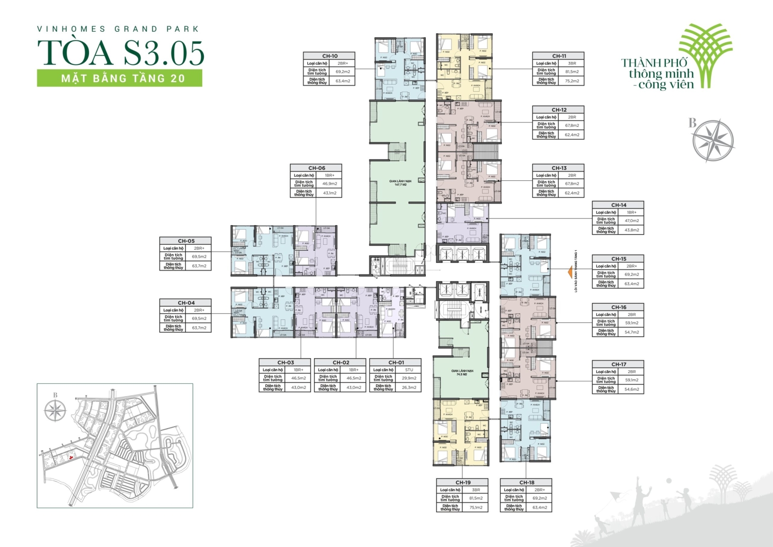 Mặt bằng tầng 20 toà S3.02 - The Rainbow