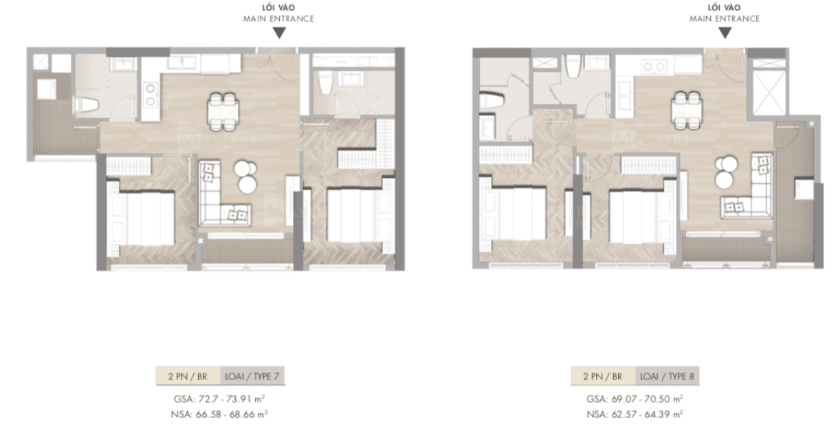 Layout thiết kế căn hộ 2PN Masteri Centre Point loại 7-8