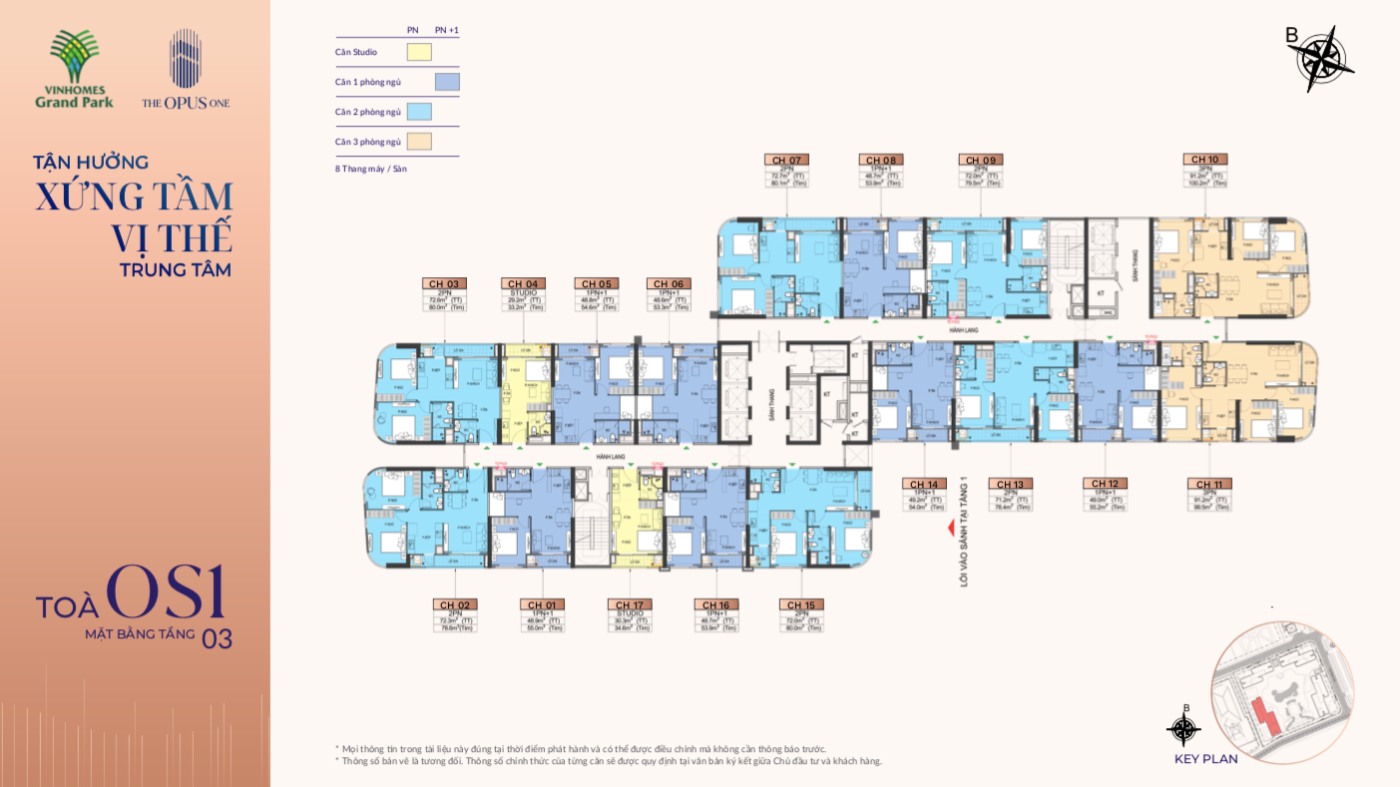 Mặt bằng tầng 3 tại tòa OS1