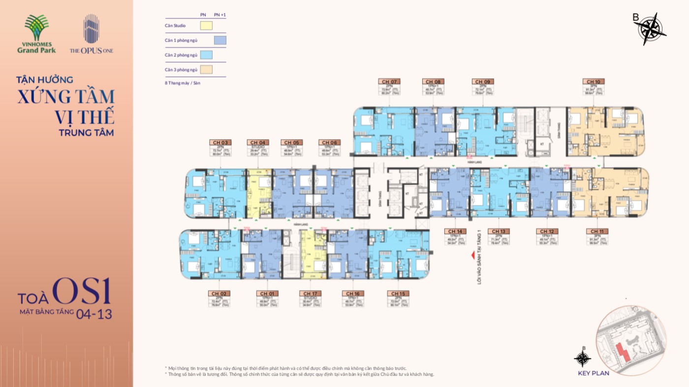 Mặt bằng tầng 4-13 tại tòa OS1