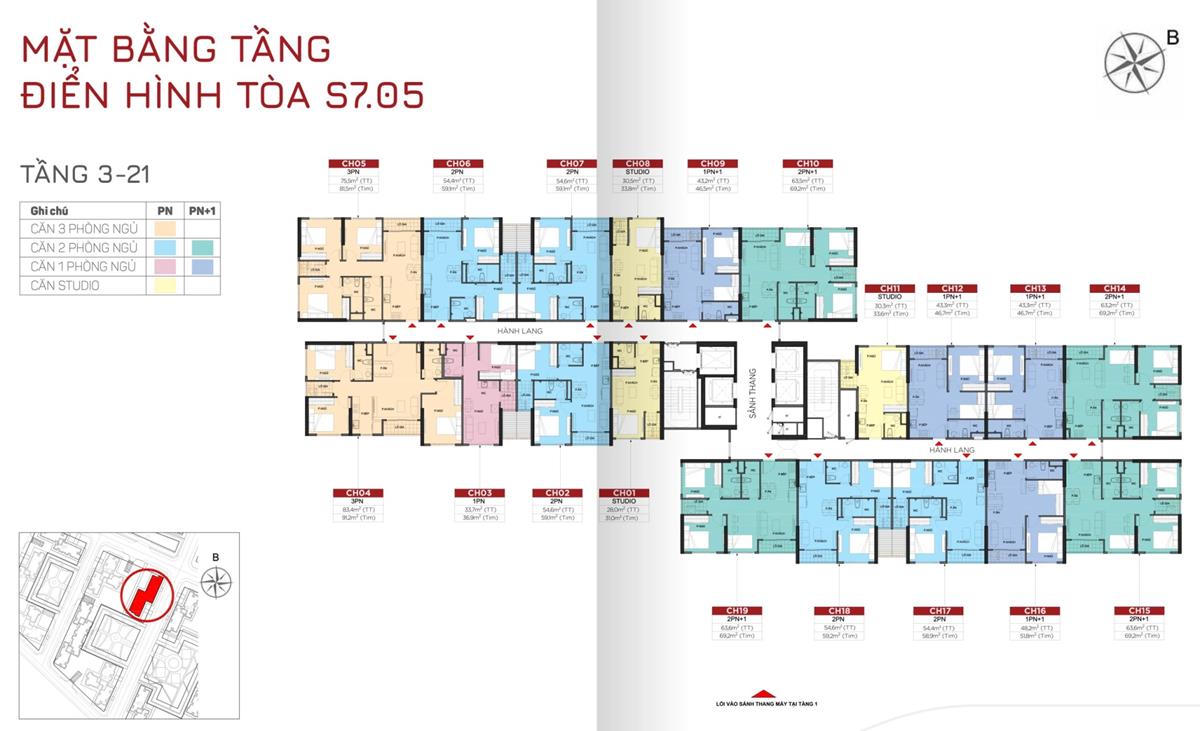 Mặt bằng tầng 3-21 toà S7.05 - The Origami