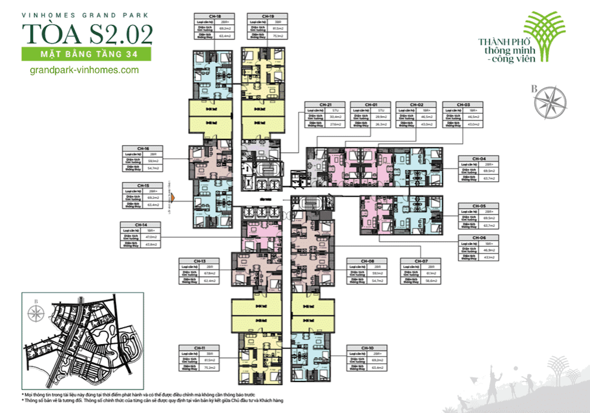 Mặt bằng tầng 34 toà S2.02 - The Rainbow